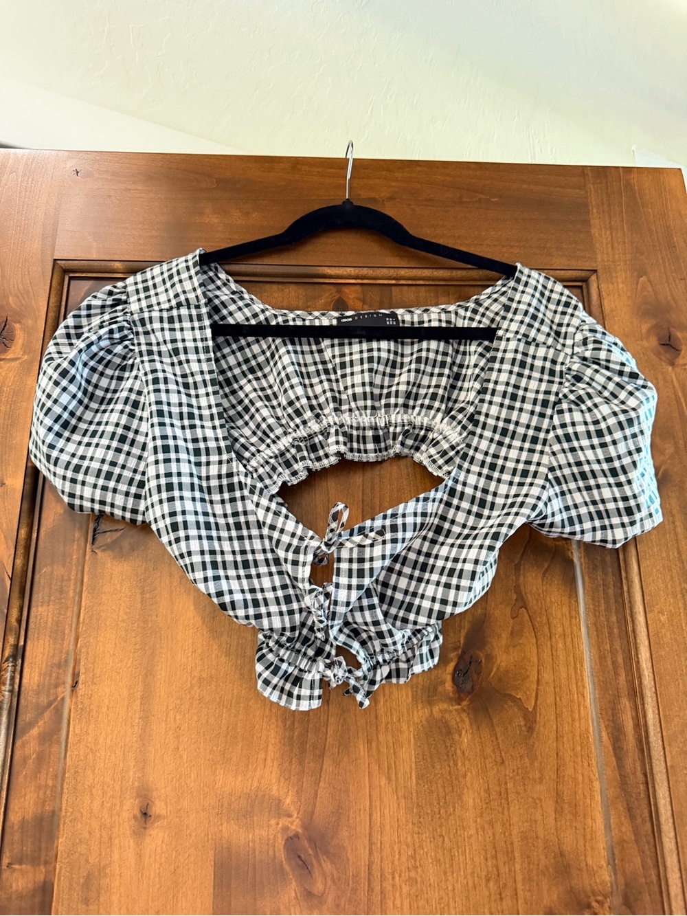 ASOS Black and White Gingham Tie-Front Crop Top